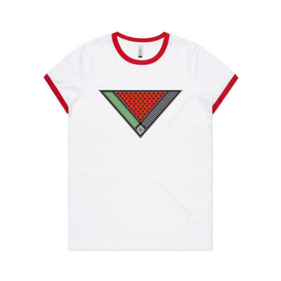 Watermelon Kufiya - Deluxe Double-sided Fem Fit Ringer Tee Thumbnail